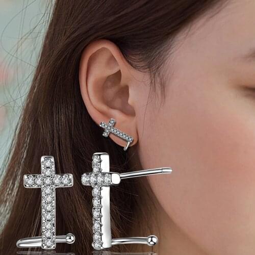 Fashion Cross Studs Earrings Womens Silver Plated Zircon Studs Earrings Elegant Simple Girls Dance Party Jewelry Accessories