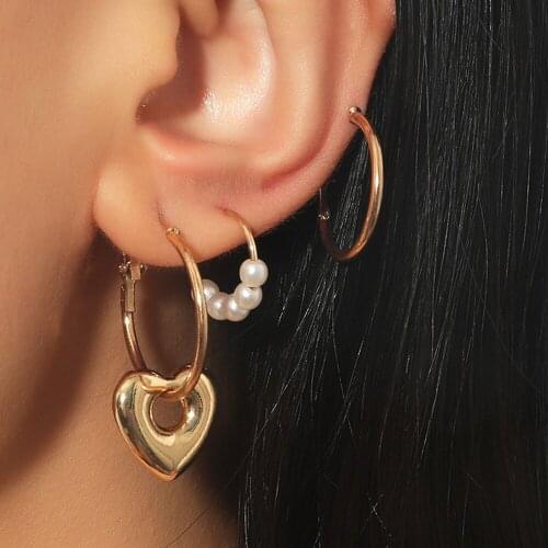 Trendy Hip Hoop Heart Pearl Earrings Fashion Temperament Crystal Drop Dangle Popular Hoop Earrings Women Gift Party Jewelry