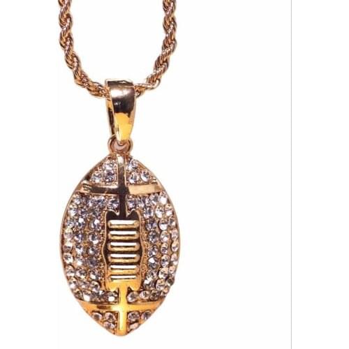 Hip Hop Crystal Football Pendant Necklace For Men Collares Personality Sport Chain Necklaces Mens Jewellery Boy Friend Gifts
