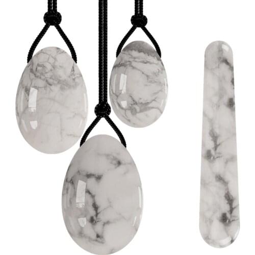 Natural Jade Yoni Egg Set Vaginal Tightening Love Egg Kegel Exerciser White Howlite Yoni Egg Natural Stone Crystal Yoni Wand