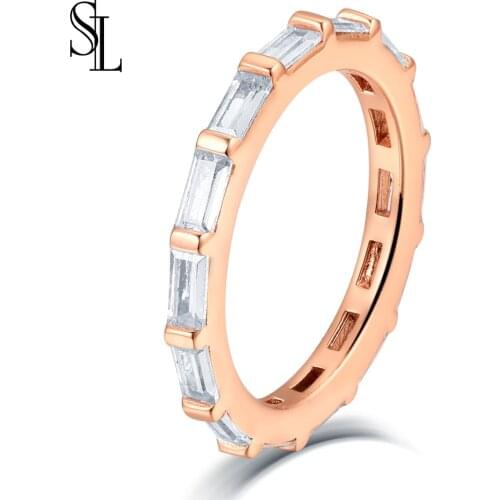 SL Genuine 925 Sterling Silver Stackable Ring White CZ Finger Rings for Women Wedding Anniversary Jewelry