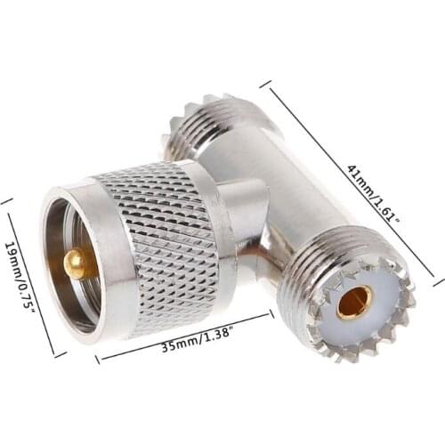 T Shape UHF Male PL259 To 2 UHF Female SO239 Triple RF Connector 3-way Coaxial Adapter