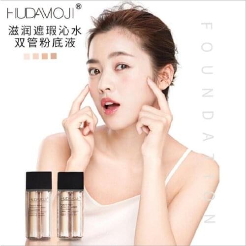 Hudamoji new make up foundation cream hydrating and softening skin double tube water light essence isolation liquid foundation