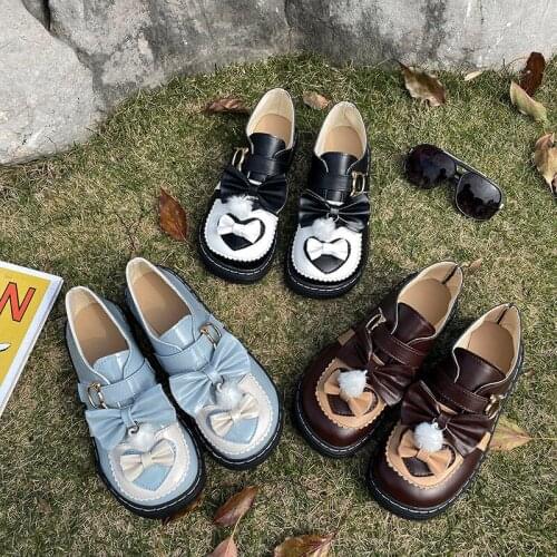 Women Mary Janes Shoes Japanese College Students Girls Round Toe Buckle Straps Bow Shoes Lolita JK Commuter PU Leather Shoes