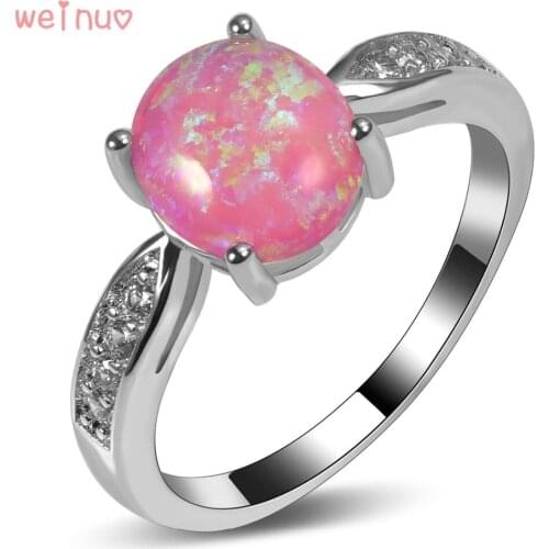 Weinuo Pink Fire Opal White Crystal Ring 925 Sterling Silver Top Quality Fancy Jewelry Wedding Ring Size 5 6 7 8 9 10 11 A320