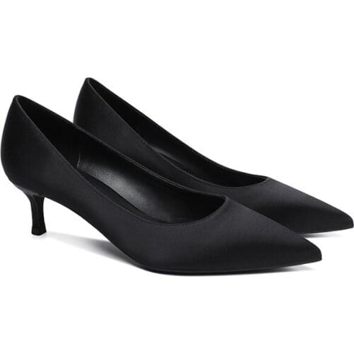 2021 new black satin pointed stiletto high heels temperament sexy professional women