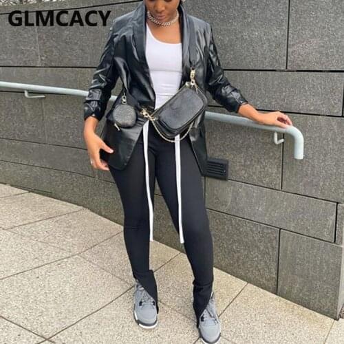 Women Long Sleeve Shawl Collar PU Leather Blazer Jacket