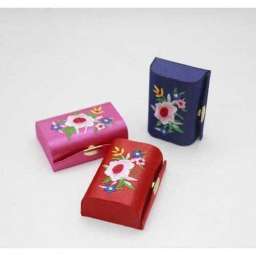 10 pcs/lot! Fashion Portable Lipstick Case Retro Flower Pattern Premium Embroidery Brocade Holder Box with Mirror Random Color