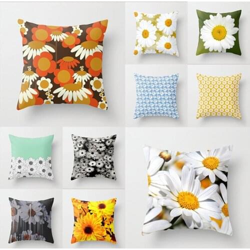 40*40cm Square Home Decor Pillowcase Small Daisy Print Hug Cushion Cover Living Room Sofa Car Decorative Throw Pillows Case