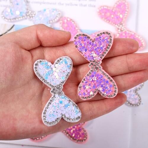6pcs Rhinestone sequinGlitter Bowknots Patches Appliqued DIY Craft Scrapbooking Decor Kids Headwear Accessories Padded Sequined