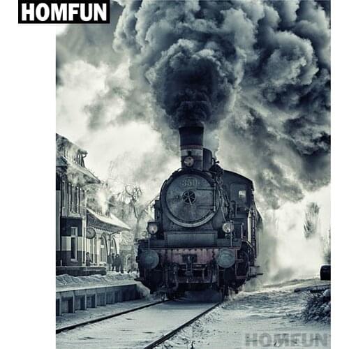 HOMFUN Full Square/Round Drill 5D DIY Diamond Painting "Landscape Train" Embroidery Cross Stitch 5D Home Decor Gift A01198