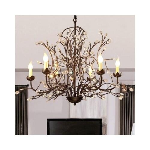 American Retro Iron Branch Led Pendant Chandeliers Lustre Crystal Dining Room Led Chandelier Lighting Led Hanging Lights Fixture