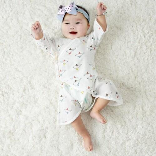 Free shipping gauze baby Bodysuits clothing summer baby cotton gauze air conditioning clothes cartoon printing no fluorescent