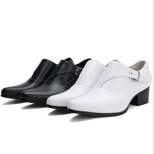 British Style Simple Solid Color Pointed Leather Shoes Mens Wedding Formal Wear High Heel Leather Shoes