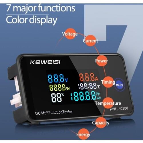 DC 0-200V Voltmeter Ammeter KWS Power Energy Meter LED Digital DC Wattmeter Electric Meter with Reset Function 0-100A