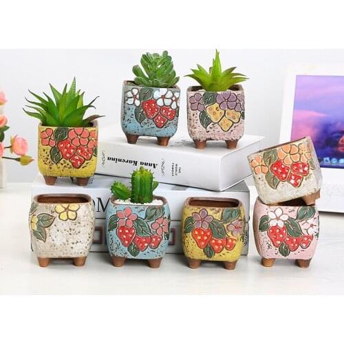 Creativity Creative Succulent Ceramic Flower Pot Hand-painted Flower Pot Stoneware Breathable Desktop Color Square Succulent Pot