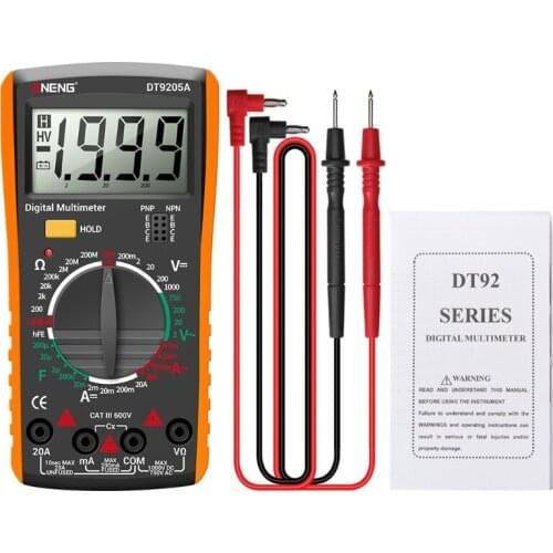 DT9205A AC DC Digital Multimeter Test Voltmeter Resistance Capacitance LCD Display 2000 counts Transistor Diode Meter Tester