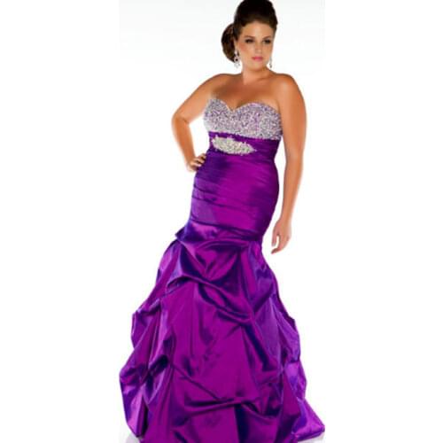 Purple Plus Size Evening Dress With Beaded Crysal Sweetheart Taffeta Mermaid Prom Gown Vintage Women Formal Party Dress For Wear
