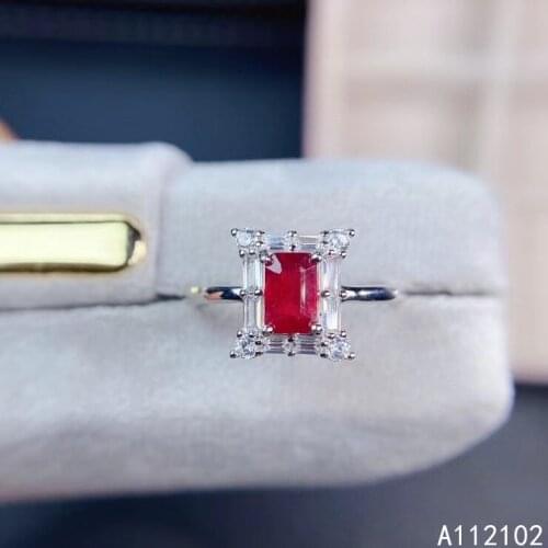KJJEAXCMY fine jewelry 925 sterling silver inlaid natural ruby Girls trendy Chinese style new burnt gem square ring support tes