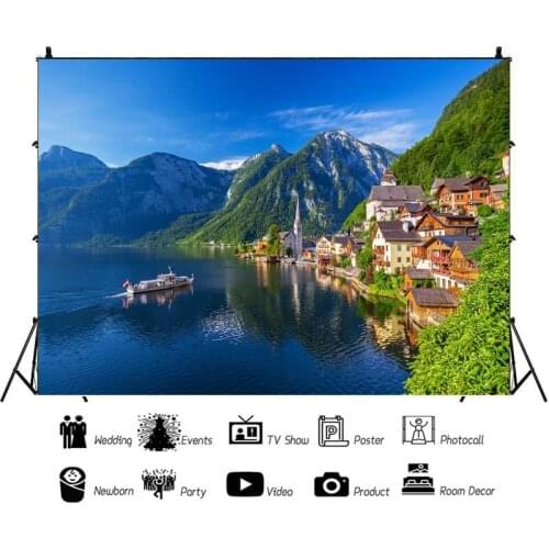 A Small Town By The Water and The Mountains Portrait Photo Background Photographic Vinyl Backdrop Photocall Studio Booth Props
