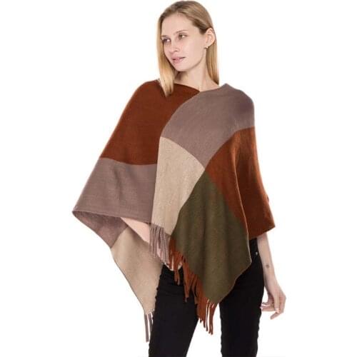 Fashion Winter Women Scarf Cashmere Coloured yarn Plaid Cloak Poncho Cape Cardigan Warm Coat Sweater Outwear