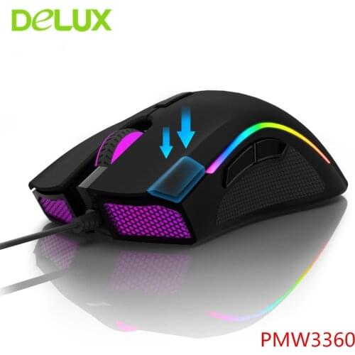 Delux M625 PMW3360 Sensor Gaming Mouse 12000DPI 12000FPS 7 Buttons RGB Back Light Optical Wired For Computer