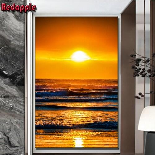 Sunset Landscape Sea View 5D DIY Diamond Painting Full Square Round Diamond Embroidery Cross Stitch Kit mosaic Home Decoration