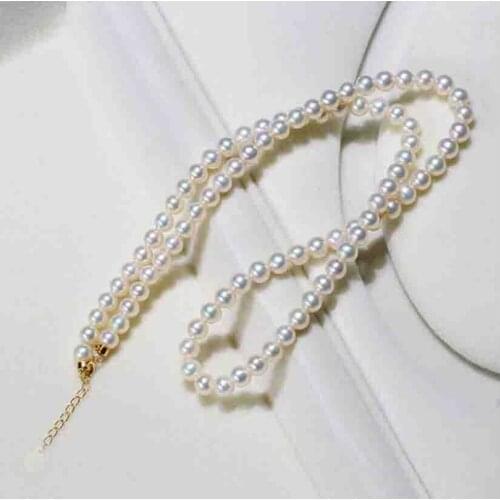 Real pearl 6mm white round pearl necklace gold clasp extend chain natural Freshwater PEARL Women Jewelry 14'' 17'' 35cm 43cm
