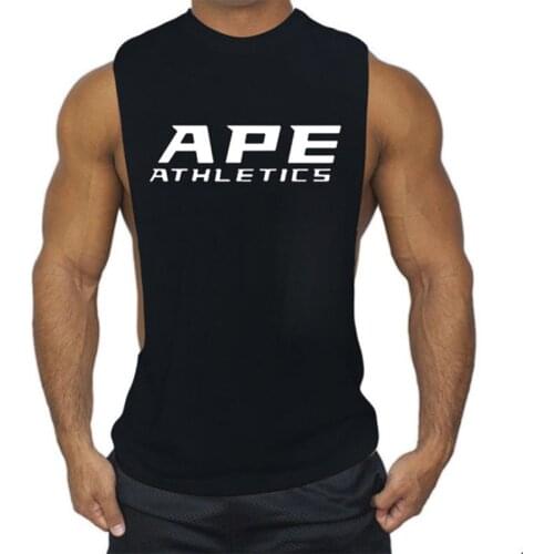 New mens tight-fitting sleeveless vest gym sports running vest Slim muscular bodybuilding mens 100% cotton printed vest tops