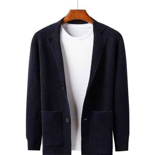 2021 Autumn New Cardigan Coat Middle-aged Mens Business Casual Suit Collar Sweater Jacket Male Clothing Solid Color M-3XL