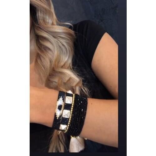 ZHONGVI New MIYUKI Bracelet For Women Evil Eye Pulseras Mujer Moda Rivet Armband Turkish Evil Eye Bracelet Classic Black Jewelry