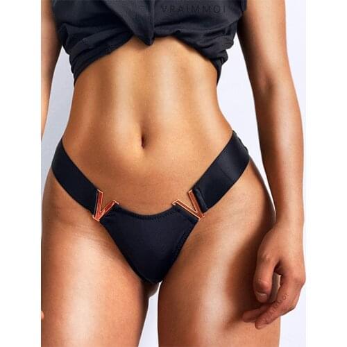 Sexy Panties With V-shaped Metal Decoration For Women Low-Waist Underpant Hollow Out Female Underwear G-String Seamless Lingerie