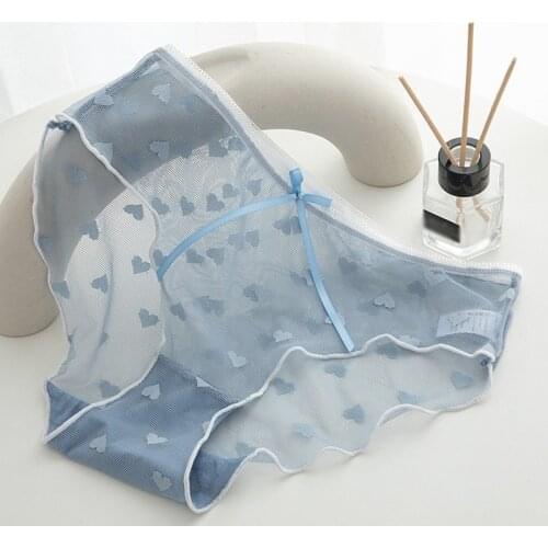 Cute Love Lace Transparent Panties Girls Kawaii Princess Briefs Cotton Inner Crotch Panties Sexy Thin Breathable Girl Underwear