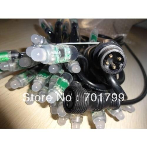50pcs DC5V input IP68 12mm TLS3001 LED pixel light,all black wire,input end with 2m long 4core male conector
