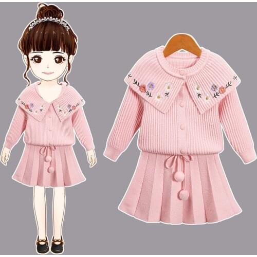 Newborn Girls Warm Dress Korean Cute Flowers Autumn Winter Knitted Clothes Infant Toddler Sweater+Skirt 2psc For Girl Dresses