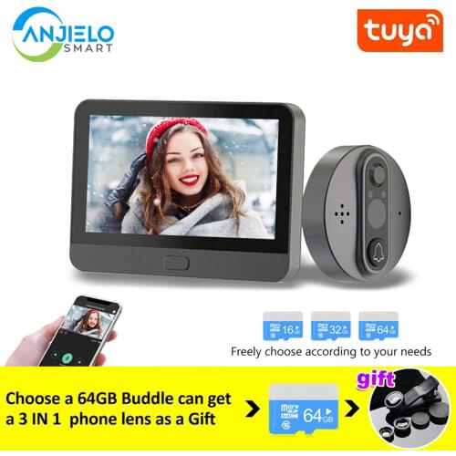 Smart WiFi 720P Video doorbell Peephole Camera Viewer Home Security PIR Motion Detection HD Night vision Tuya APP Remote Control
