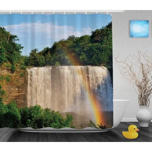 Spring Waterfall Scenery Shower Curtain Rainbow Tree Decor Bathroom Curtain Ployster Waterproof Fabric Bathroom Shower Curtains