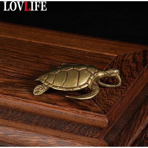 Vintage Copper Sea Turtle Pendant for Necklace Keychains Brass Lucky Longevity Animal Feng Shui Hangings Jewelry Home Ornaments