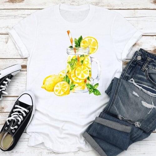 Women Clothes Summer Lemon Fruit Beach Holiday Fashion Short Sleeve Print Cartoon Tshirt Female Tee Top Graphic T-shirt