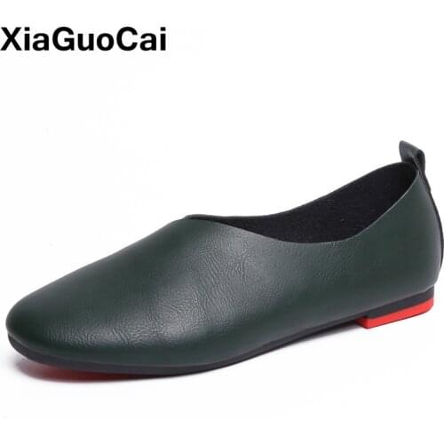 Spring Autumn Womens Casual Shoes Flats Slip-on Female Loafers PU Leather Round Toe Comfortable Lady Footwear Shallow Big Size
