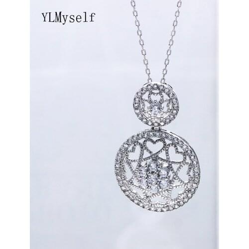 Luxury 925 Sterling Silver Pendant Necklace Round shape Plaid flower design Silver Suspension Jewellery Female Fine Jewelry