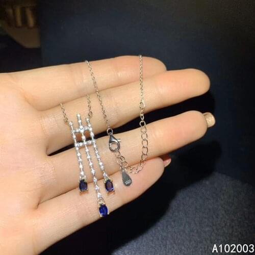 KJJEAXCMY Fine Jewelry 925 Sterling Silver inlaid Natural sapphire Female Pendant Necklace trendy Support Detection