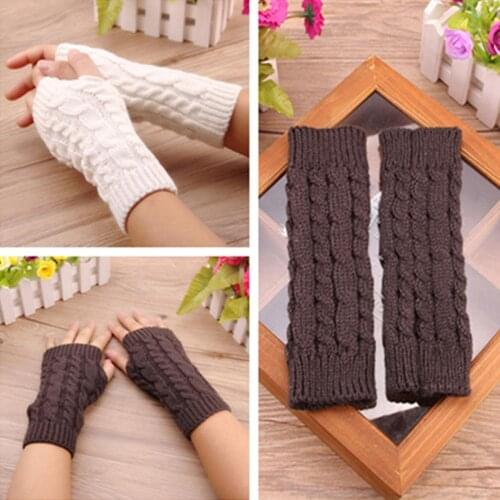 1 Pair Autumn Winter Women Knit Gloves Arm Wrist Sleeve Hand Warmer Girls Rhombus Long Half Winter Mittens Fingerless Gloves