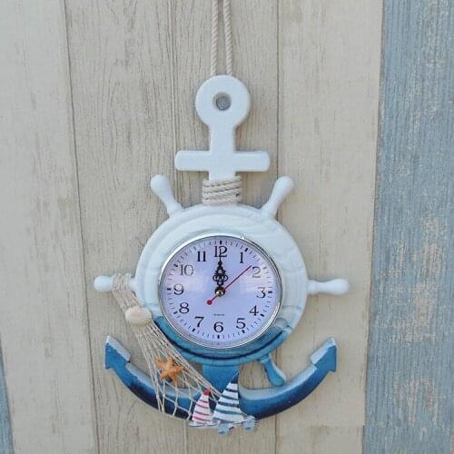 1PC Anchor Clock Beach Sea Theme Nautical Ship Wheel Rudder Steering Wheel Starfish Decor Wall Hanging Decoration MP 009
