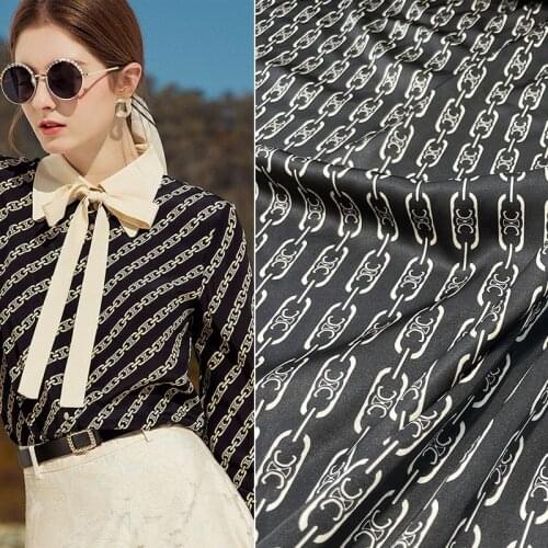 145cm Width Fashion Small Chain Printed Imitate Silk Satin Fabric For Woman Dress Pants Blouse Pajamas DIY Cloth Sewing