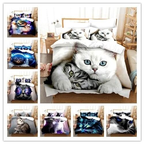 3d Cat Bedding Set Design Aniaml Duvet Cover Sets Funny Space Cat Bed Linen For Kids Boys With Pillowcase 2/3Pcs Dropshipping