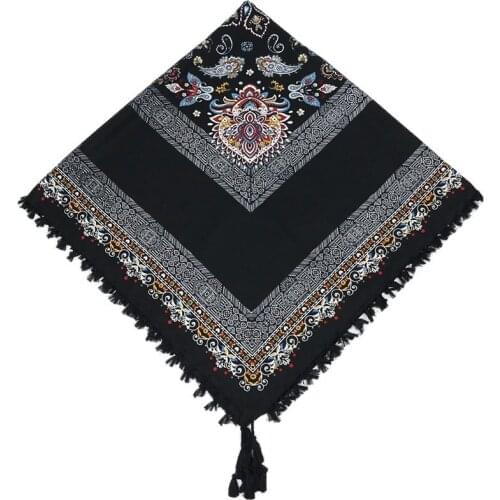 2021 European American Retro Tassel Square Cotton Thickened Warm Scarf Ladies Women Shawl 110*110 CM