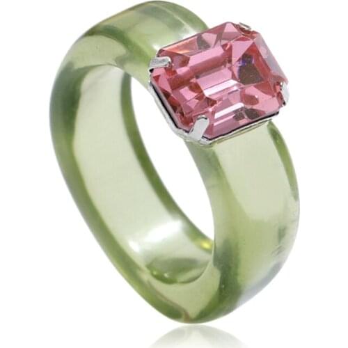 2021 New Korean Trendy Transparent Acrylic Colorful Rectangle Rhinestone Simple Rings for Women Girls Jewelry