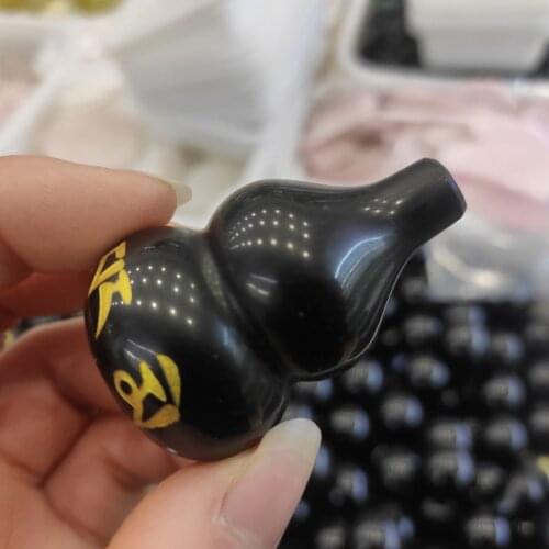 3pcs hand carved natural black obsidian gourd chakra fengshui reiki healing crystals stones home decor