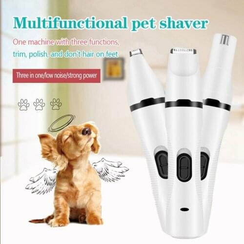 3 IN 1 Pet Grooming Trimmer Dog Cat Hair Trimmer Nail Grinder USB Rechargeable Pet Clippers For Foot Face Neck Hair Pet Grooming